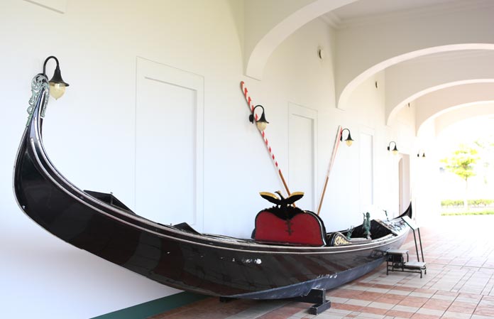 Historic gondola in the corridor.