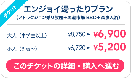 エンジョイ湯ったりプラン（のりもの乗り放題＋黒潮市場BBQ＋温泉入浴）