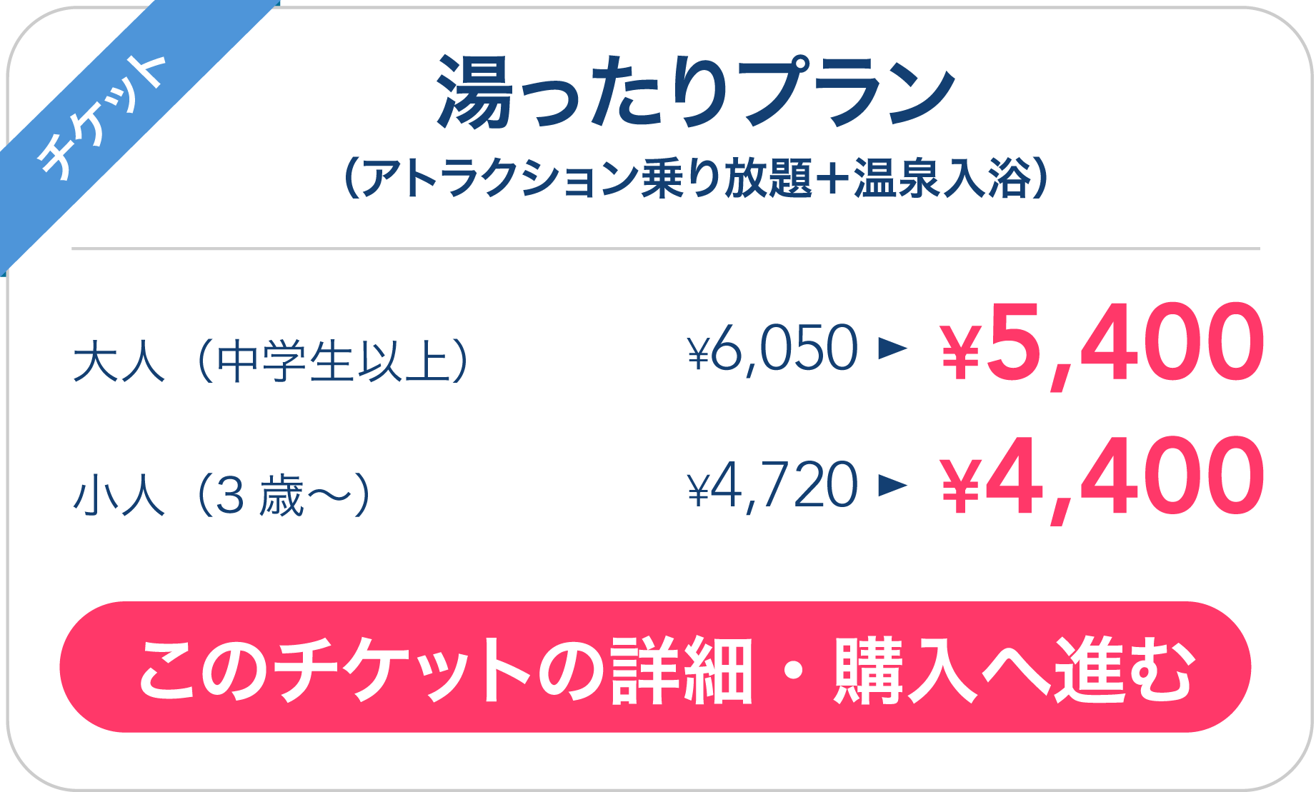 湯ったりプラン（アトラクション乗り放題＋温泉入浴）